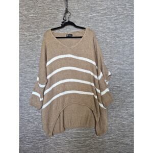 Bella Amore Knit Tunic Sweater Womens Size M Beige Tan White Stripped Bubble Hem